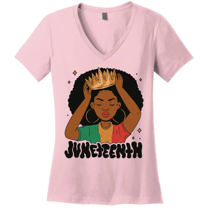 Juneteenth Queen Female Women's V-Neck T-Shirt