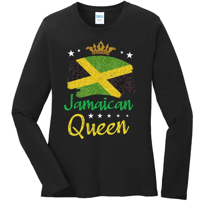 Jamaican Queen for a National Flag Design Jamaica Ladies Long Sleeve Shirt