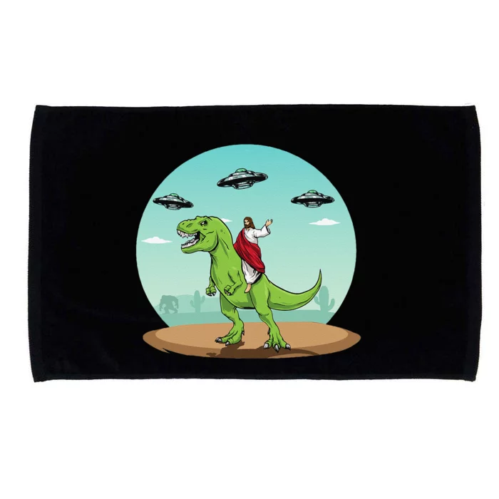 Jesus Riding A Dinosaur Funny Bigfoot UFO Alien Abduction Microfiber Hand Towel