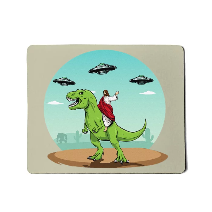 Jesus Riding A Dinosaur Funny Bigfoot UFO Alien Abduction Mousepad