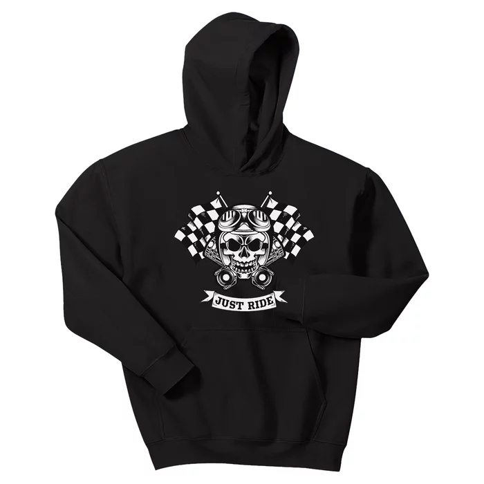 Just Ride Biker Motorcycle Pistons Skull Classic Kids Hoodie