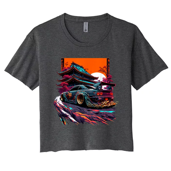 Japanese Retro Car Racing Drifting Art JDM Legend Tuning Women's Crop Top Tee