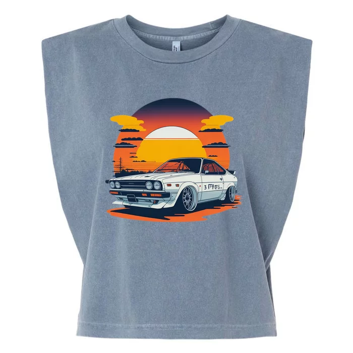 Jdm Retro Car And Sunset Garment-Dyed Women's Muscle Tee