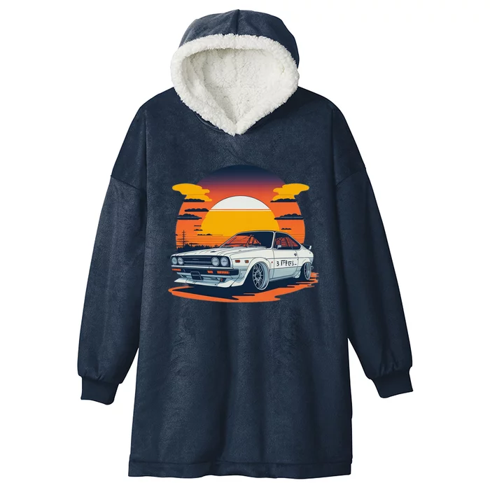 Jdm Retro Car And Sunset Hooded Wearable Blanket