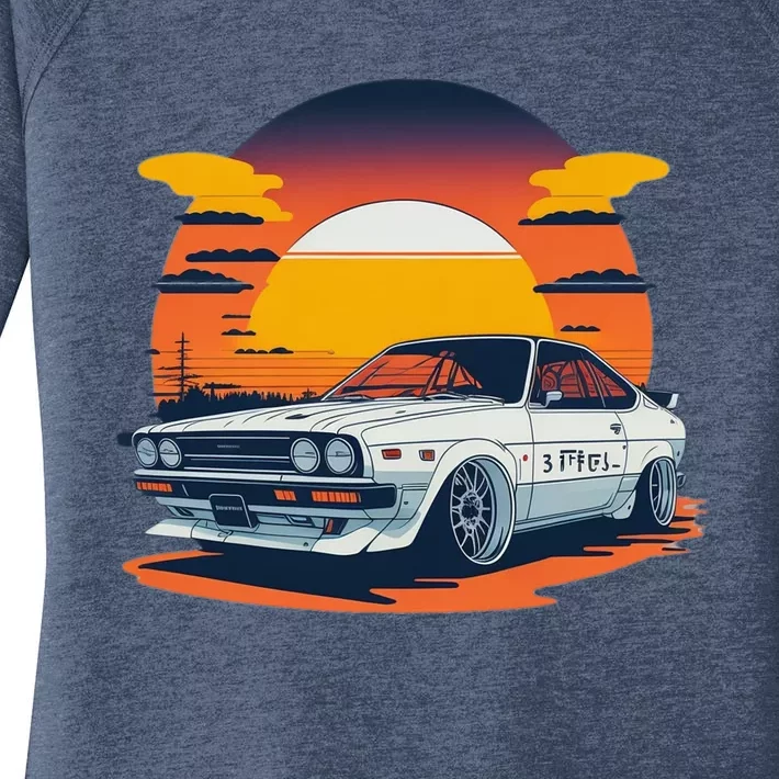 Jdm Retro Car And Sunset Women's Perfect Tri Tunic Long Sleeve Shirt