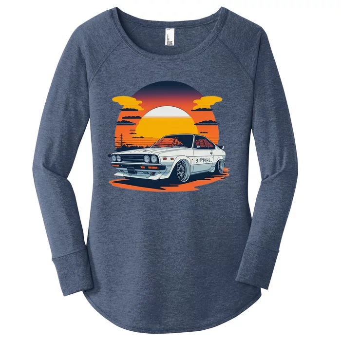 Jdm Retro Car And Sunset Women's Perfect Tri Tunic Long Sleeve Shirt