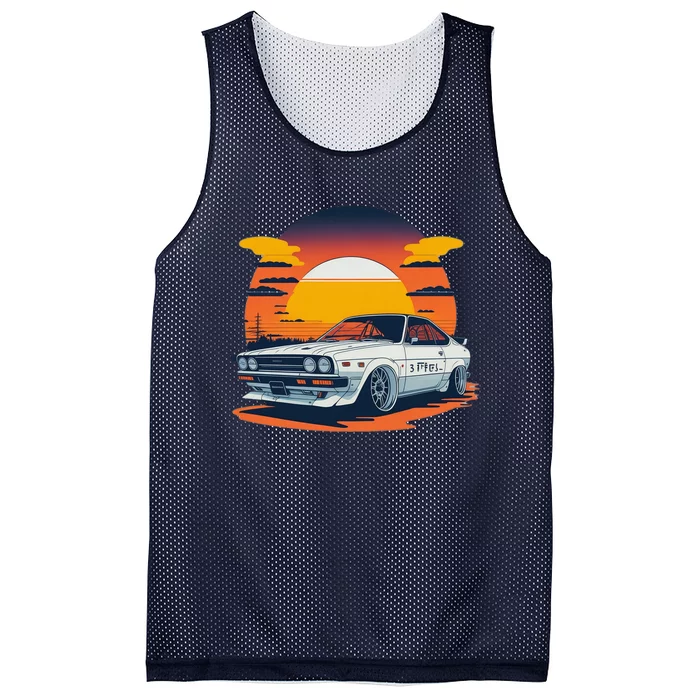 Jdm Retro Car And Sunset Mesh Reversible Basketball Jersey Tank