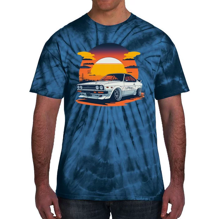 Jdm Retro Car And Sunset Tie-Dye T-Shirt