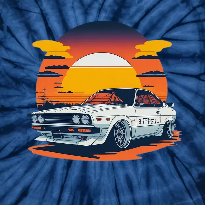 Jdm Retro Car And Sunset Tie-Dye T-Shirt