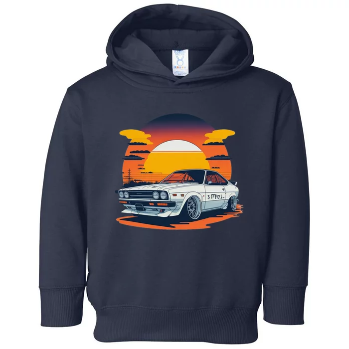 Jdm Retro Car And Sunset Toddler Hoodie