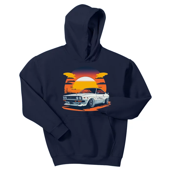 Jdm Retro Car And Sunset Kids Hoodie