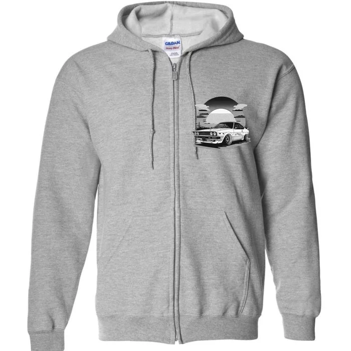 Jdm Retro Car And Sunset Full Zip Hoodie