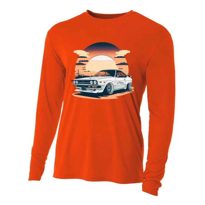 Jdm Retro Car And Sunset Cooling Performance Long Sleeve Crew