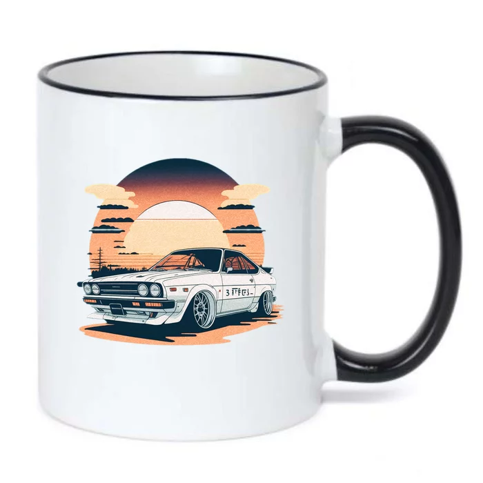 Jdm Retro Car And Sunset Black Color Changing Mug