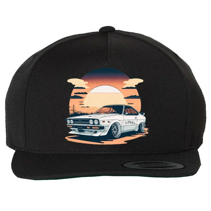 Jdm Retro Car And Sunset Wool Snapback Cap