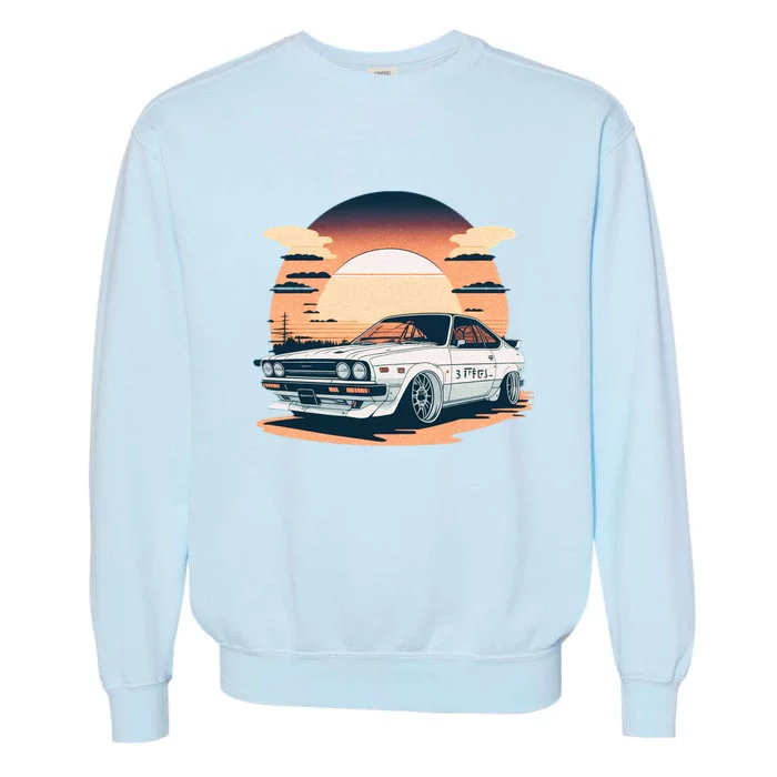 Jdm Retro Car And Sunset Garment-Dyed Sweatshirt