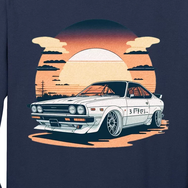 Jdm Retro Car And Sunset Tall Long Sleeve T-Shirt