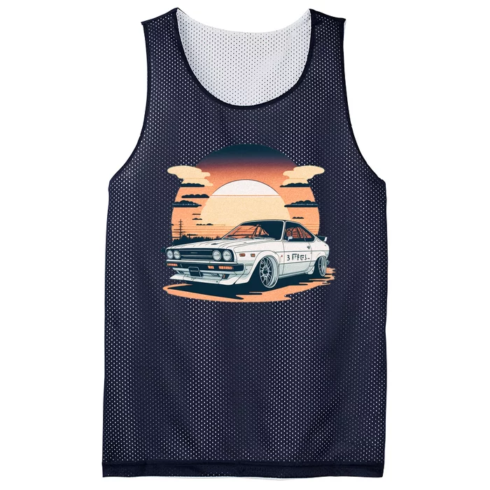 Jdm Retro Car And Sunset Mesh Reversible Basketball Jersey Tank