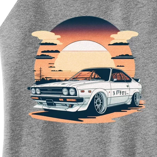 Jdm Retro Car And Sunset Women’s Perfect Tri Rocker Tank