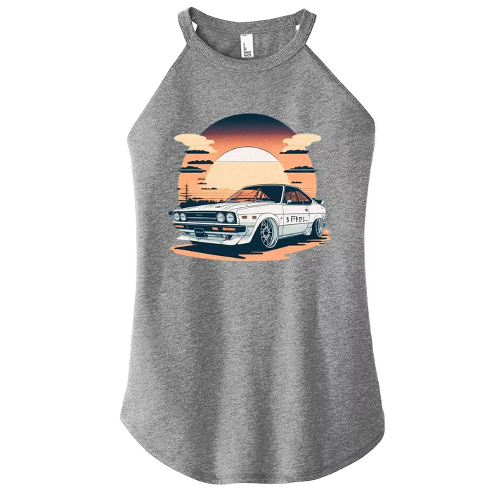 Jdm Retro Car And Sunset Women’s Perfect Tri Rocker Tank