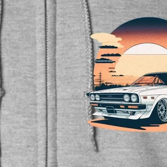 Jdm Retro Car And Sunset Full Zip Hoodie