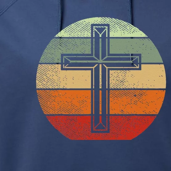 Jesus Retro Cross Christ God Faith Religious Christian Gift Performance Fleece Hoodie