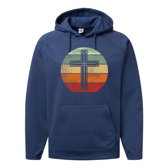 Jesus Retro Cross Christ God Faith Religious Christian Gift Performance Fleece Hoodie