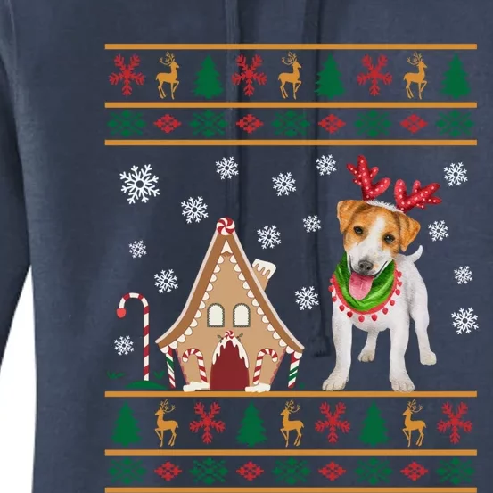 Jack Russell Dog Christmas Ugly Sweater Reindeer Antlers Funny Gift Women's Pullover Hoodie