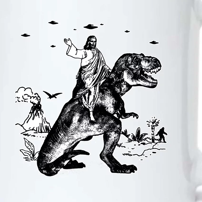 Jesus Riding Dinosaur Funny Ufo Black Color Changing Mug