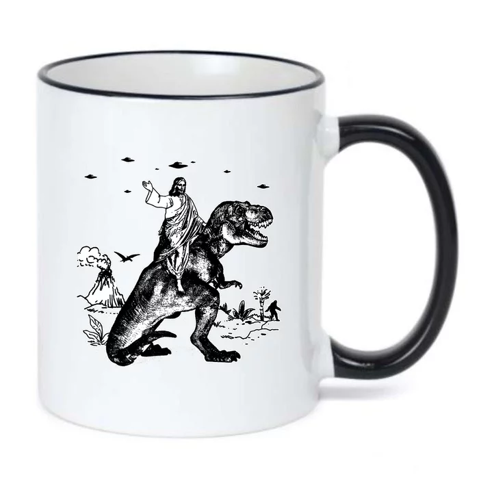 Jesus Riding Dinosaur Funny Ufo Black Color Changing Mug