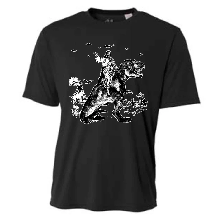 Jesus Riding Dinosaur Funny Ufo Cooling Performance Crew T-Shirt