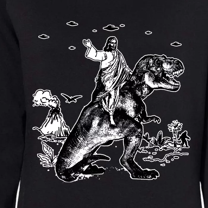 Jesus Riding Dinosaur Funny Ufo Womens California Wash Sweatshirt