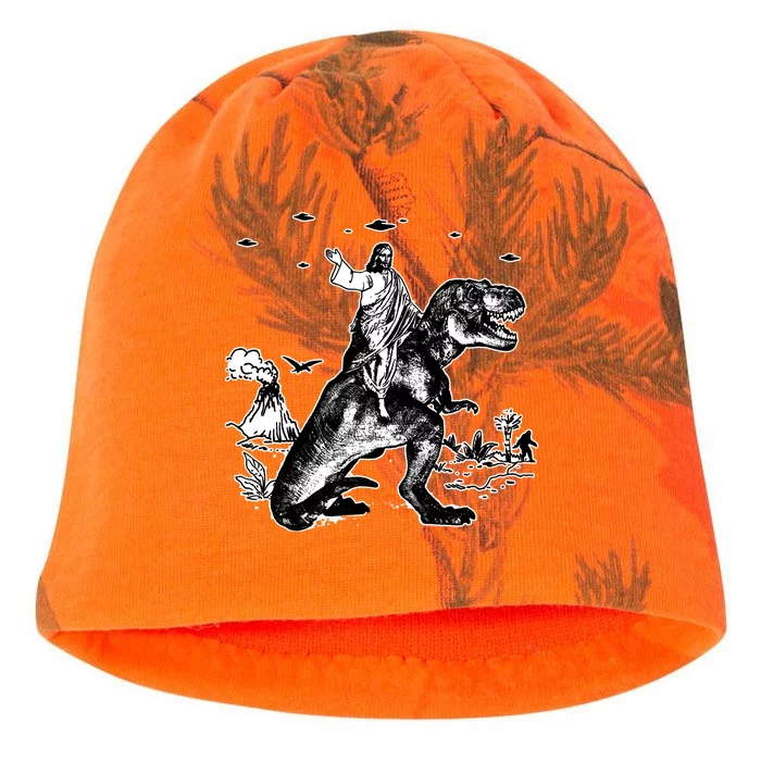 Jesus Riding Dinosaur Funny Ufo Kati - Camo Knit Beanie