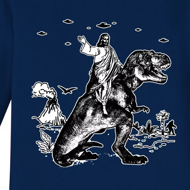 Jesus Riding Dinosaur Funny Ufo Baby Long Sleeve Bodysuit