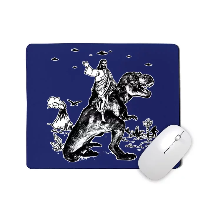 Jesus Riding Dinosaur Funny Ufo Mousepad