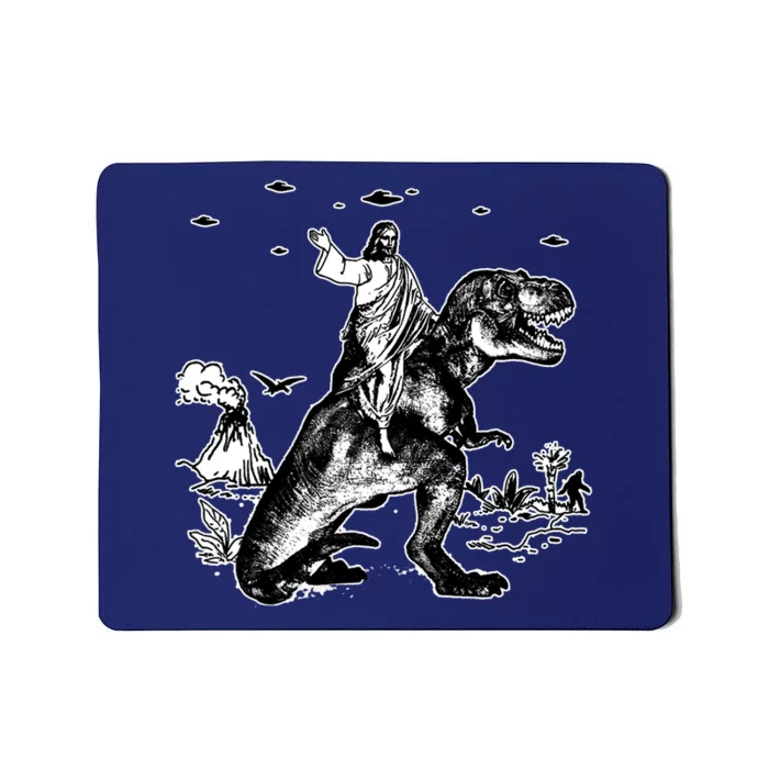 Jesus Riding Dinosaur Funny Ufo Mousepad