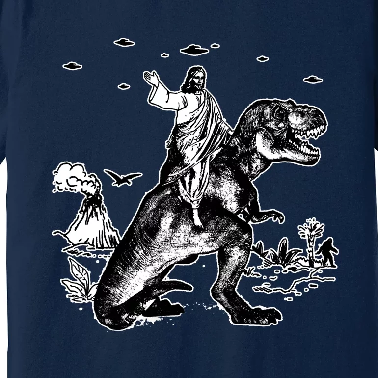 Jesus Riding Dinosaur Funny Ufo Premium T-Shirt