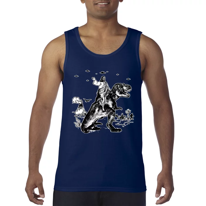 Jesus Riding Dinosaur Funny Ufo Tank Top