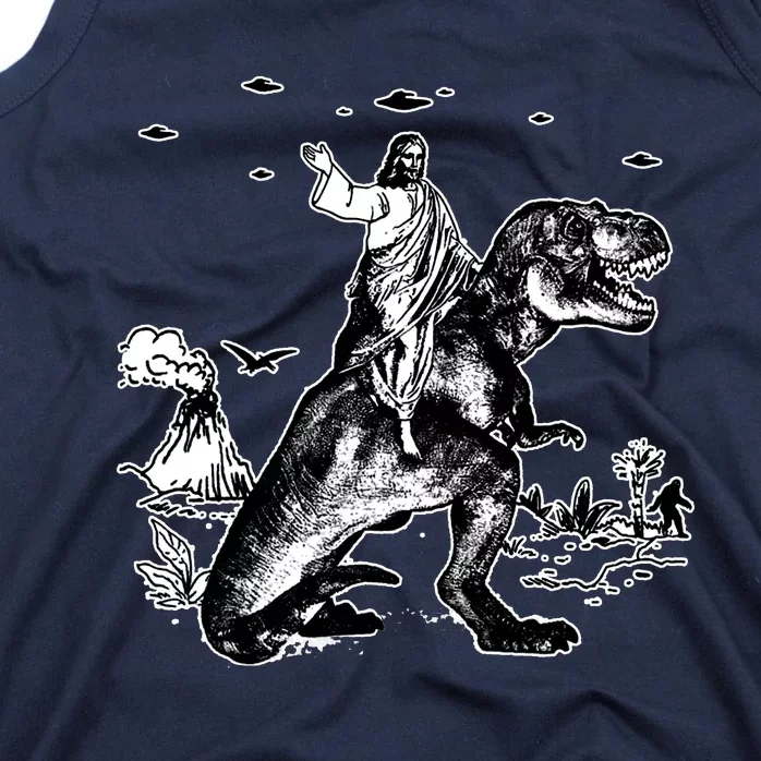 Jesus Riding Dinosaur Funny Ufo Tank Top