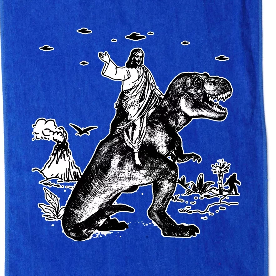 Jesus Riding Dinosaur Funny Ufo Platinum Collection Golf Towel