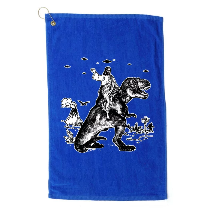 Jesus Riding Dinosaur Funny Ufo Platinum Collection Golf Towel