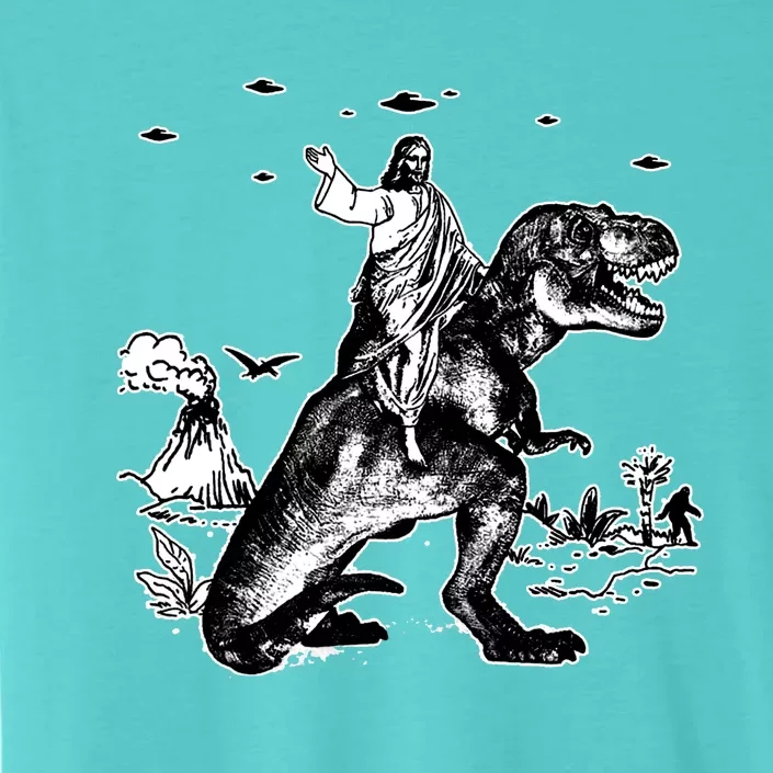 Jesus Riding Dinosaur Funny Ufo ChromaSoft Performance T-Shirt