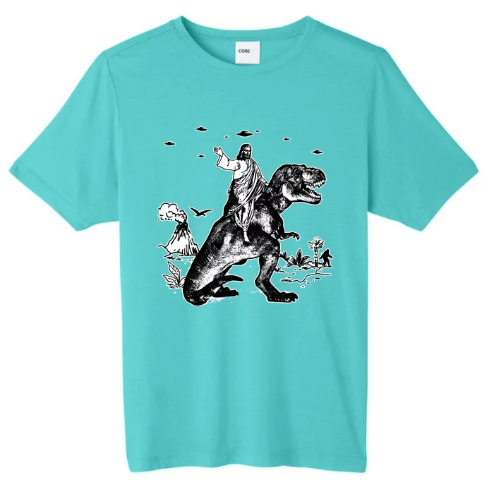 Jesus Riding Dinosaur Funny Ufo ChromaSoft Performance T-Shirt