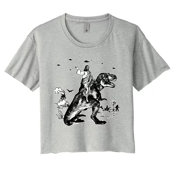 Jesus Riding Dinosaur Funny Ufo Women's Crop Top Tee