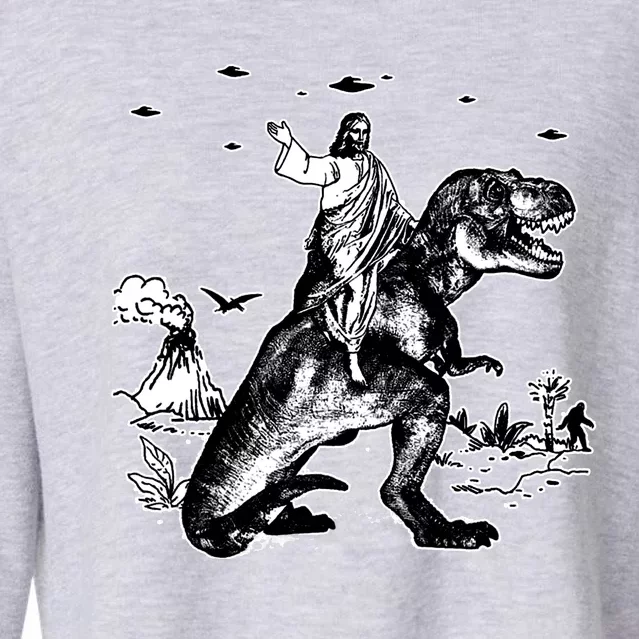 Jesus Riding Dinosaur Funny Ufo Cropped Pullover Crew