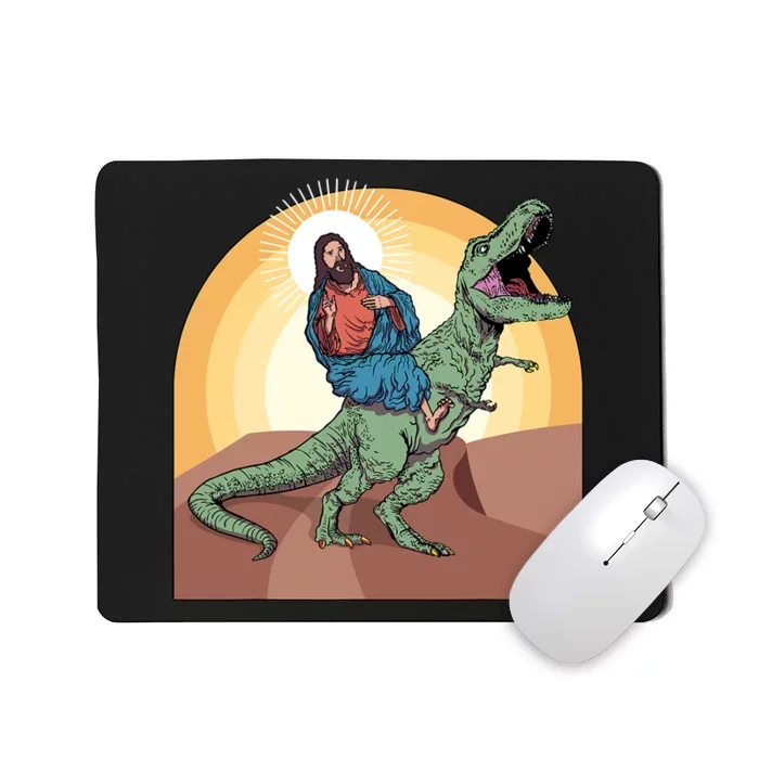 Jesus Riding Dinosaur Mousepad