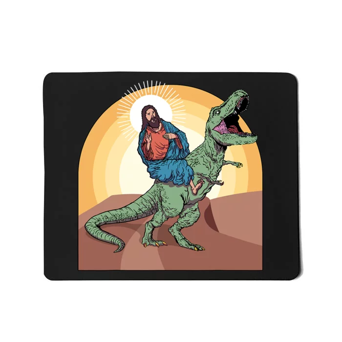 Jesus Riding Dinosaur Mousepad