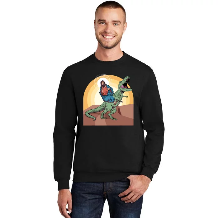 Jesus Riding Dinosaur Tall Sweatshirt