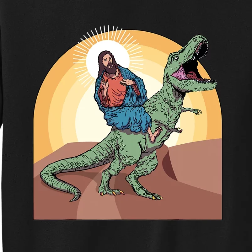 Jesus Riding Dinosaur Tall Sweatshirt