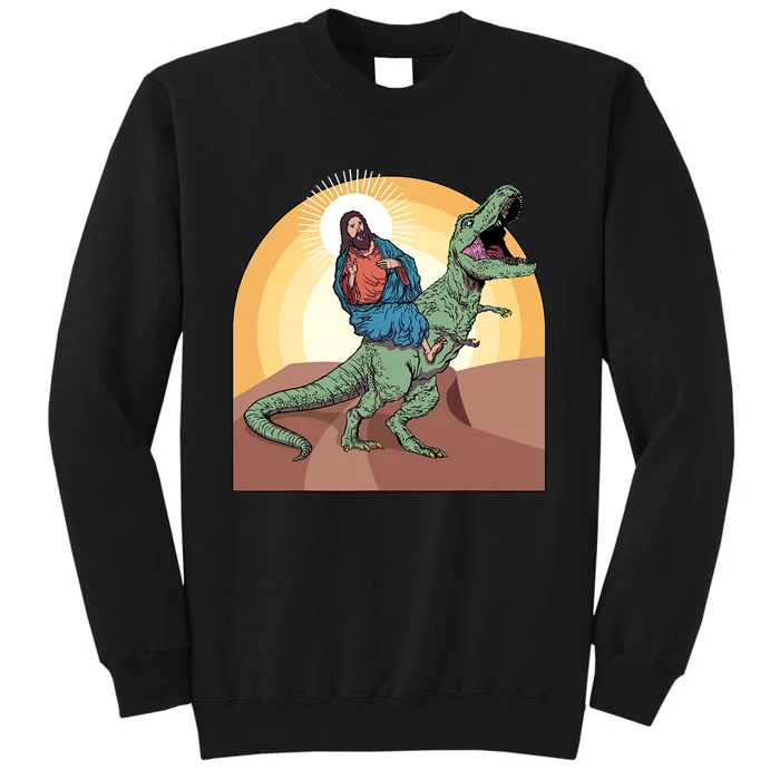 Jesus Riding Dinosaur Tall Sweatshirt